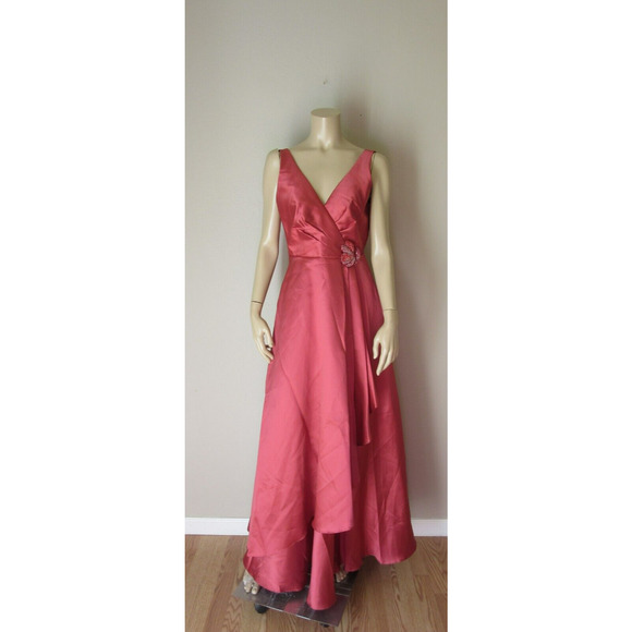 SACHIN BABI Lipstick Red Jess Gown Size 6 Pleated Wrap Asymmetrical Panel Dress - Picture 3 of 7